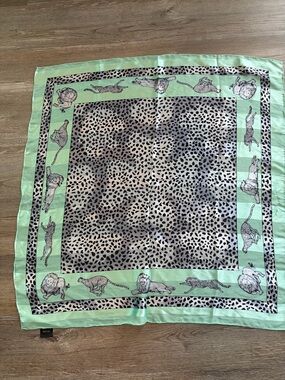 Bibicara Mint Green Leopard Print Silk Scarf with Safari Motif